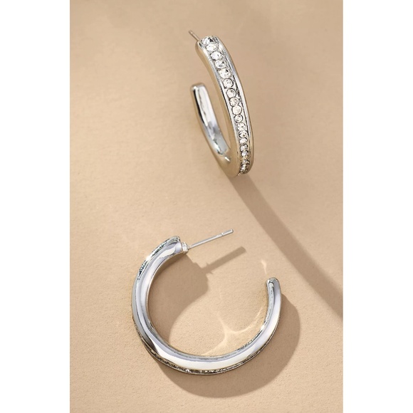 Anthropologie Jewelry - ANTHROPOLOGIE Silver Crystal Hoop Earrings ($44 Retail, NWT)